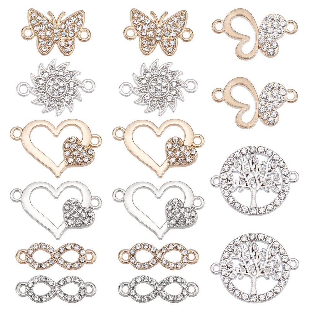5974 1 Box 32Pcs 8 Styles Heart Link Charms Alloy Connector Hollow